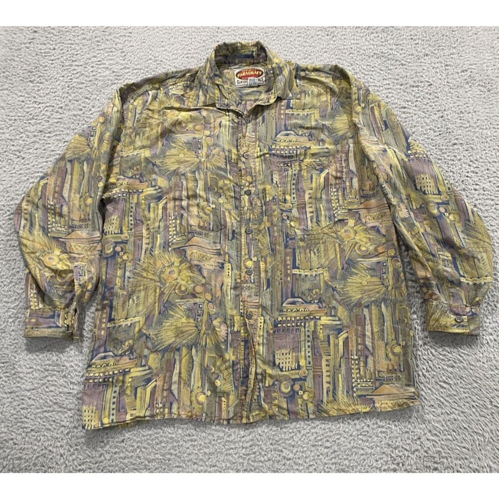 Vintage Paragraff Shirt Men's Large Multicolor Geometric Button Up Long Sleeve
